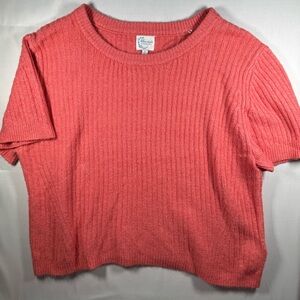 Blue Rain Coral Ribbed Short Sleeve Sweater Top boho minimalist cottage core